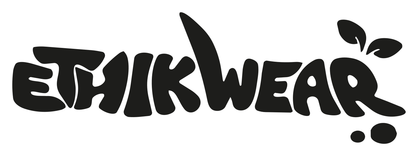 Variante wordmark du logo EthikWear avec feuilles, marque de mode durable