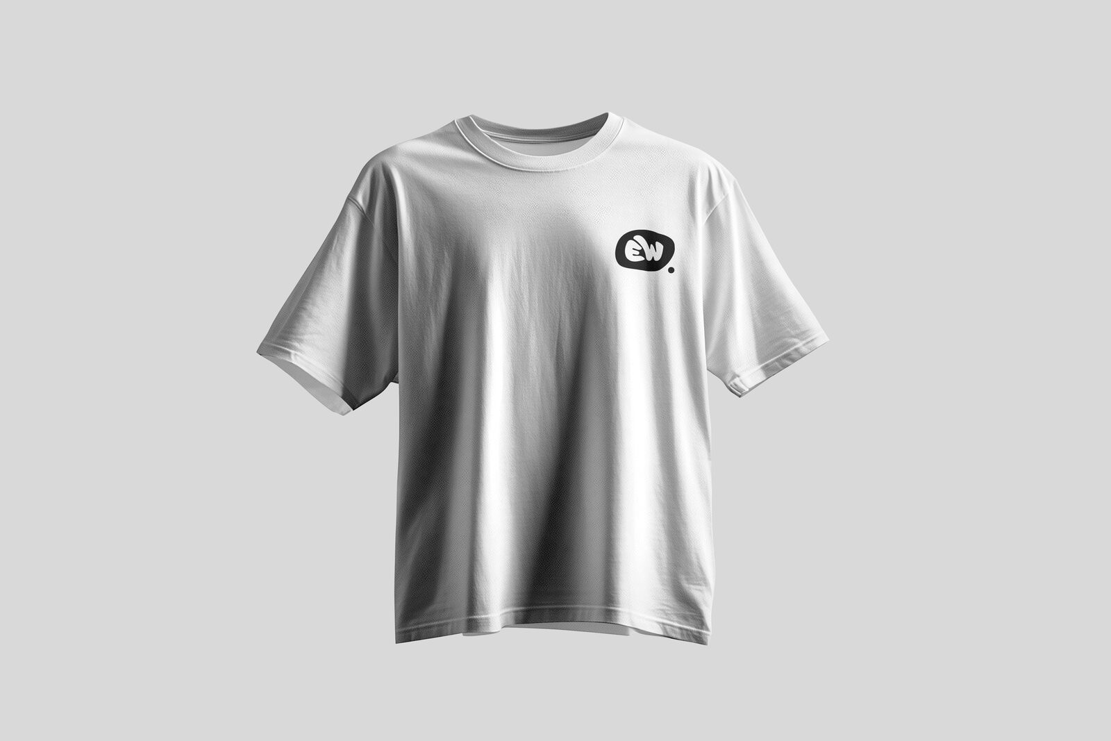 T-shirt blanc EthikWear floqué du logo bulle EW, marque de mode écoresponsable