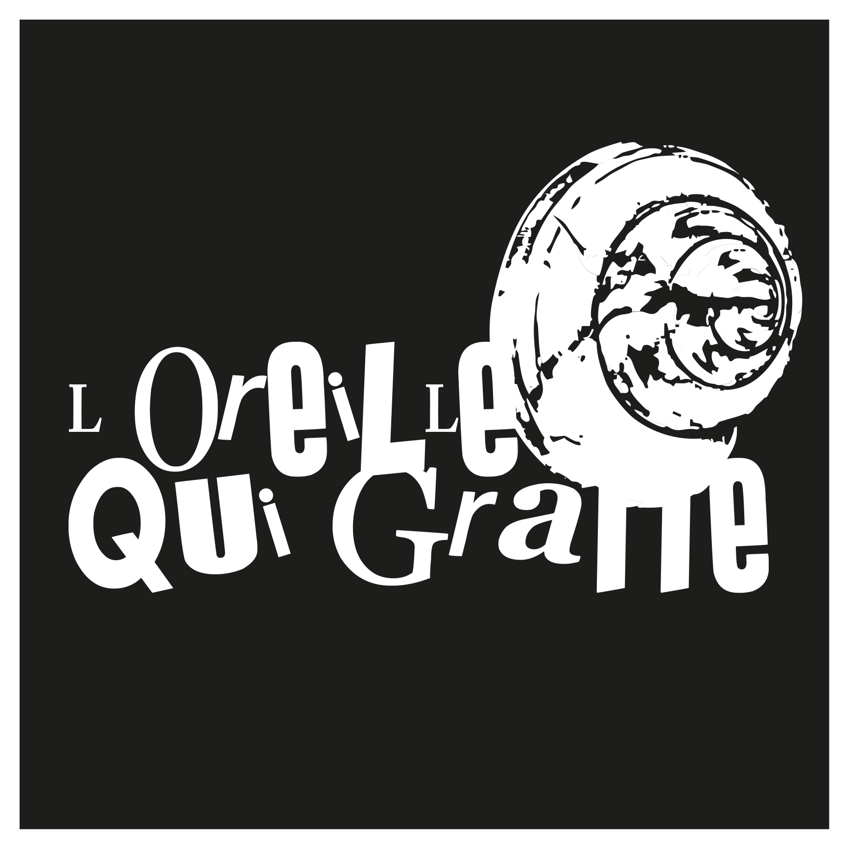 Version monochrome blanche du logo L’oreille qui gratte