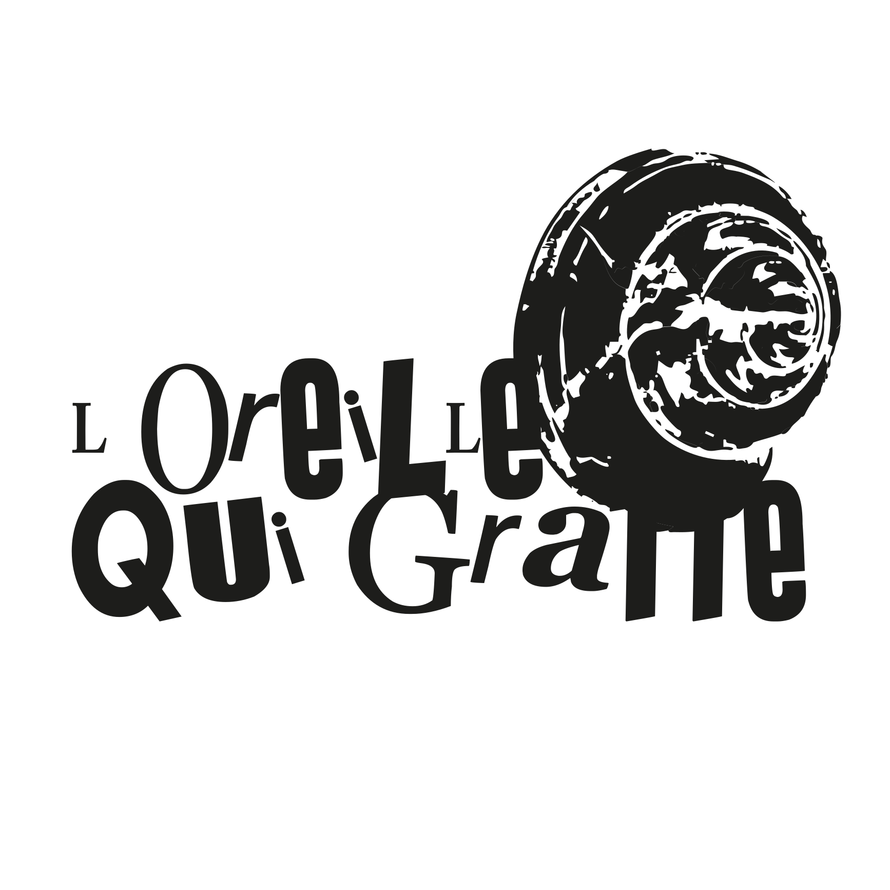 Version monochrome noire du logo L’oreille qui gratte