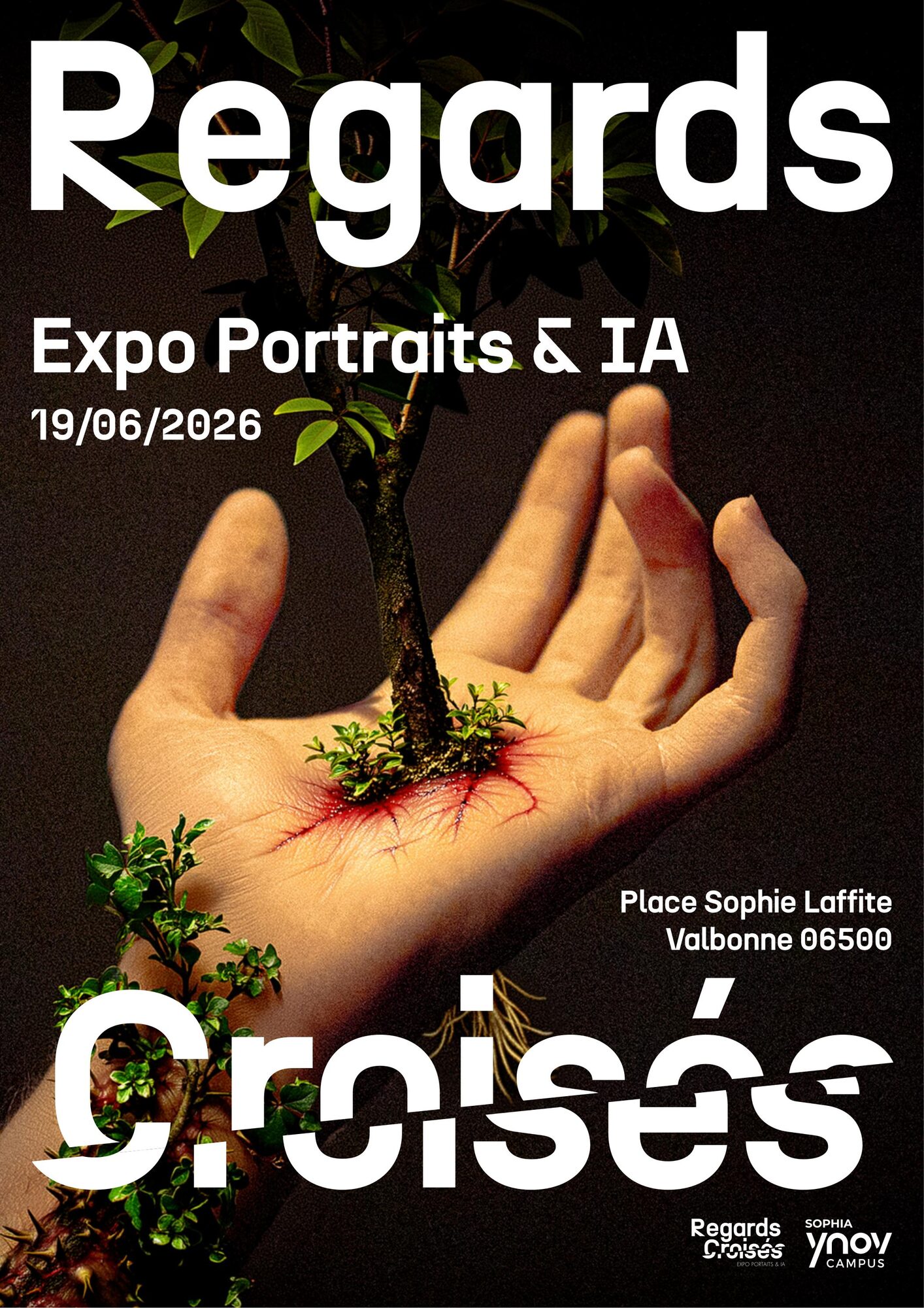 Affiche officielle Regards Croisés au format A3, exposition Portraits et IA, 19 juin 2026 à Valbonne